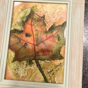Original watercolor leaf framed and signed